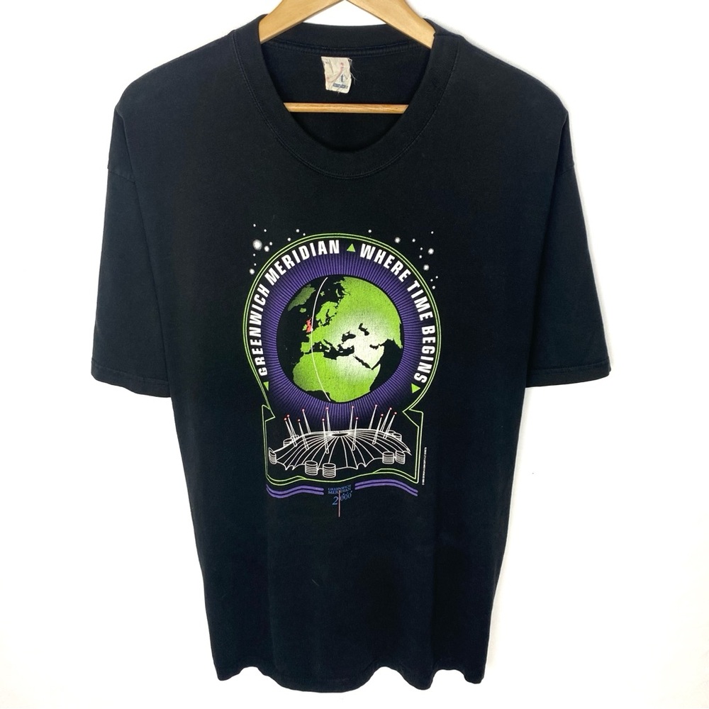 Vintage 1999 Greenwich Meridian Centre Where Time Begins Black T Shirt Size XL